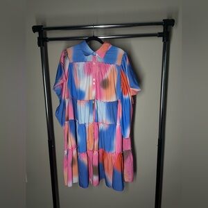 Colorful Tiered Button-Up Dress | 4XL